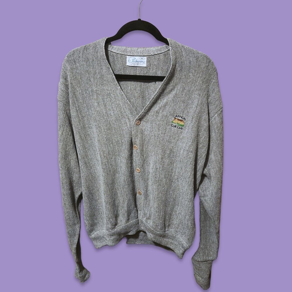 Vintage Gray Gannon Golf Club Grandpa Cardigan Sweater acrylic XL T USA preppy - Picture 9 of 9